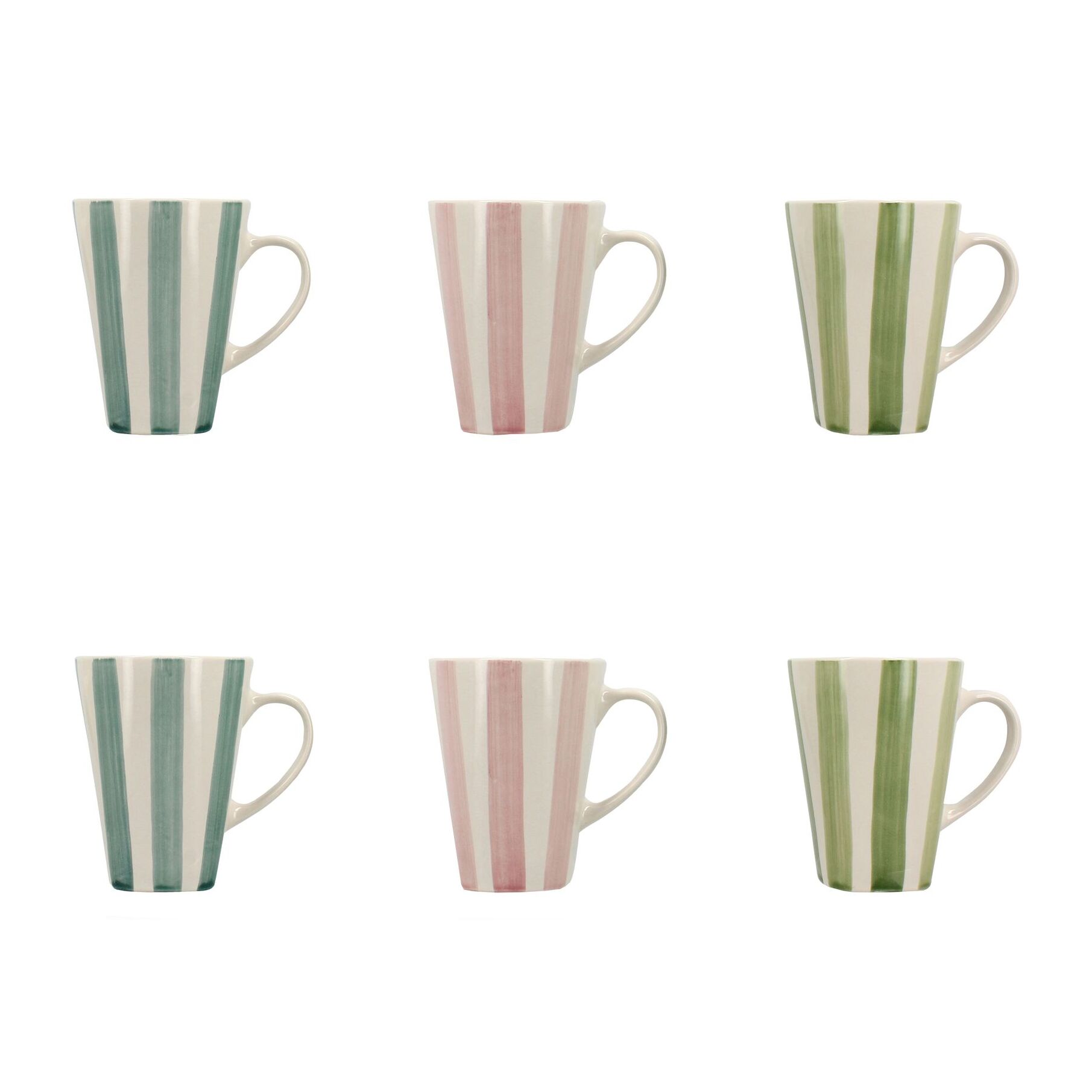 Lot de 6 mugs 36cl en grès blanc et rayures colorées ARLEQUIN