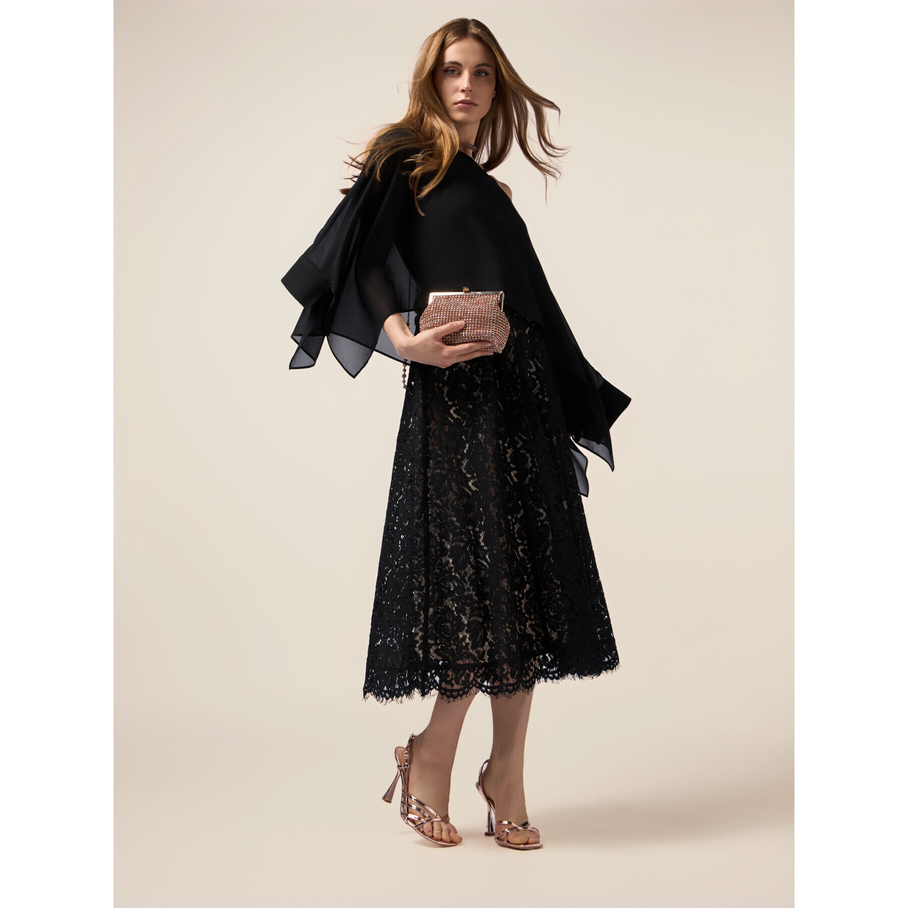 Oltre - Vestito midi in pizzo - Nero