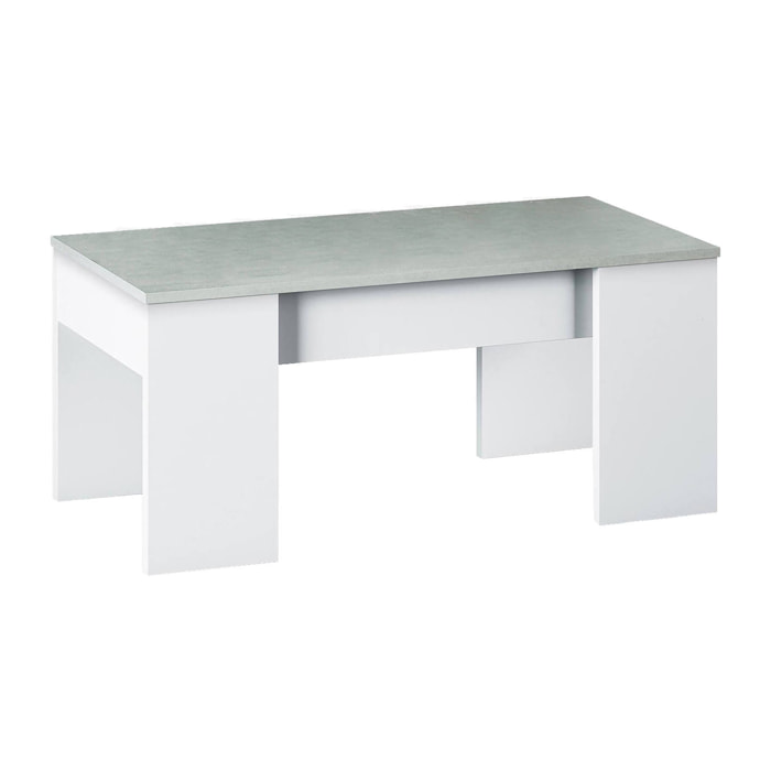 Tavolino da salotto Almas, Tavolino da caffè con piano elevabile, Tavolo basso da soggiorno, 100x50h45/56 cm, Bianco e cemento