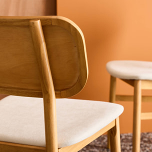 Chaise vintage bois d'hévéa et tissu (lot de 2) OLYMPIE