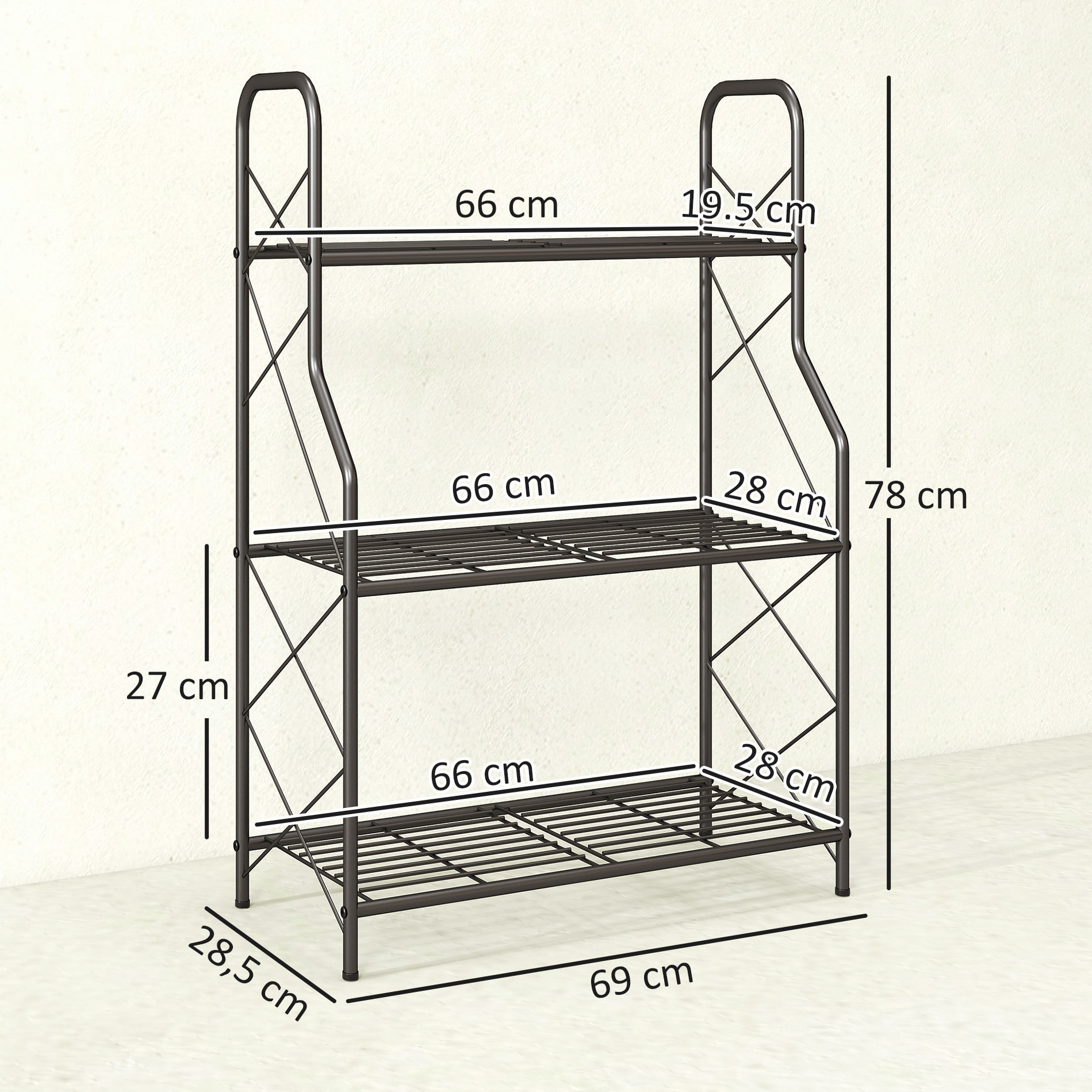 Soporte para Plantas de 3 Niveles para Interior y Exterior, Estantería para Plantas de Metal con Patas Ajustables y Asas, Resistente y Estable, para Macetas, Patio, Jardín, Balcón, Negro