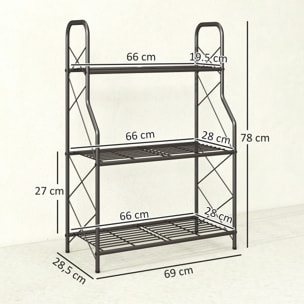 Soporte para Plantas de 3 Niveles para Interior y Exterior, Estantería para Plantas de Metal con Patas Ajustables y Asas, Resistente y Estable, para Macetas, Patio, Jardín, Balcón, Negro