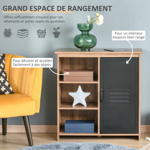 Buffet design industriel - meuble de rangement 3 niches placard - effet bois métal noir