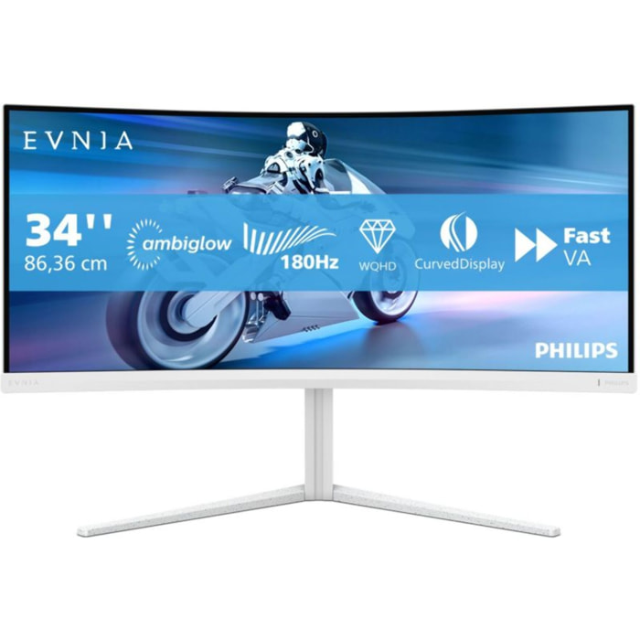Ecran PC Gamer PHILIPS Evnia 34M2C5501A 34" Incurvé WQHD 180Hz Fast VA HDR 400 HDMI 2.1 Ambiglow