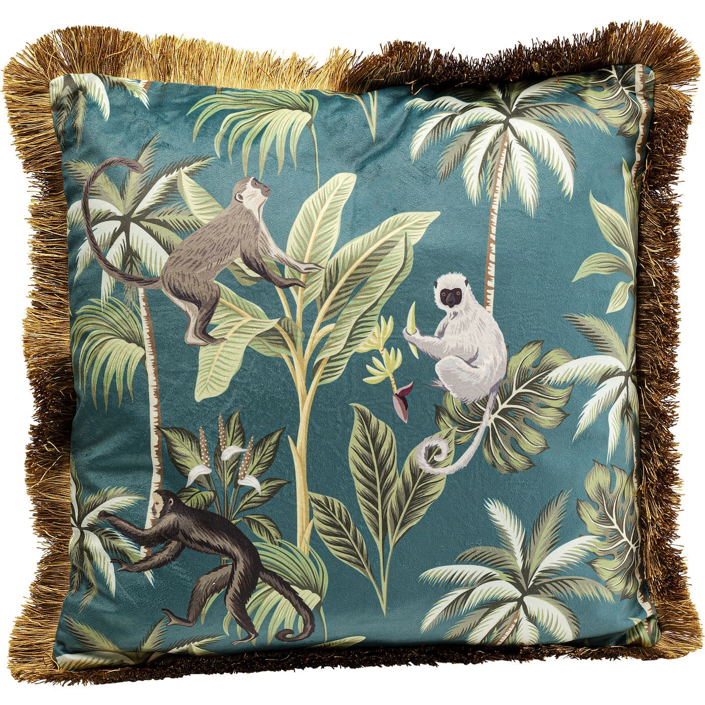 Coussin à franges Jungle singes Kare Design