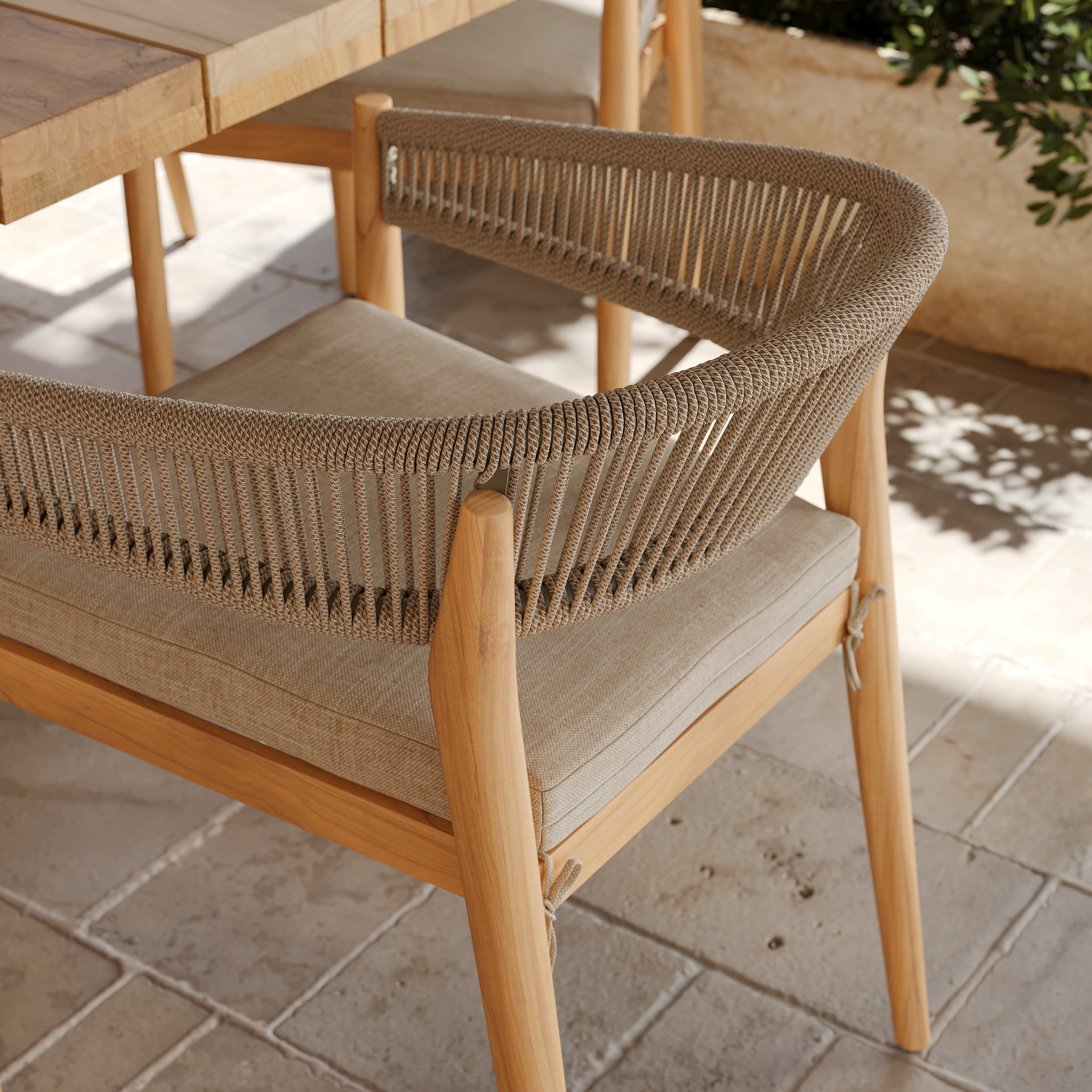 Chaise de jardin en tissu beige et bois d'acacia - Izïa