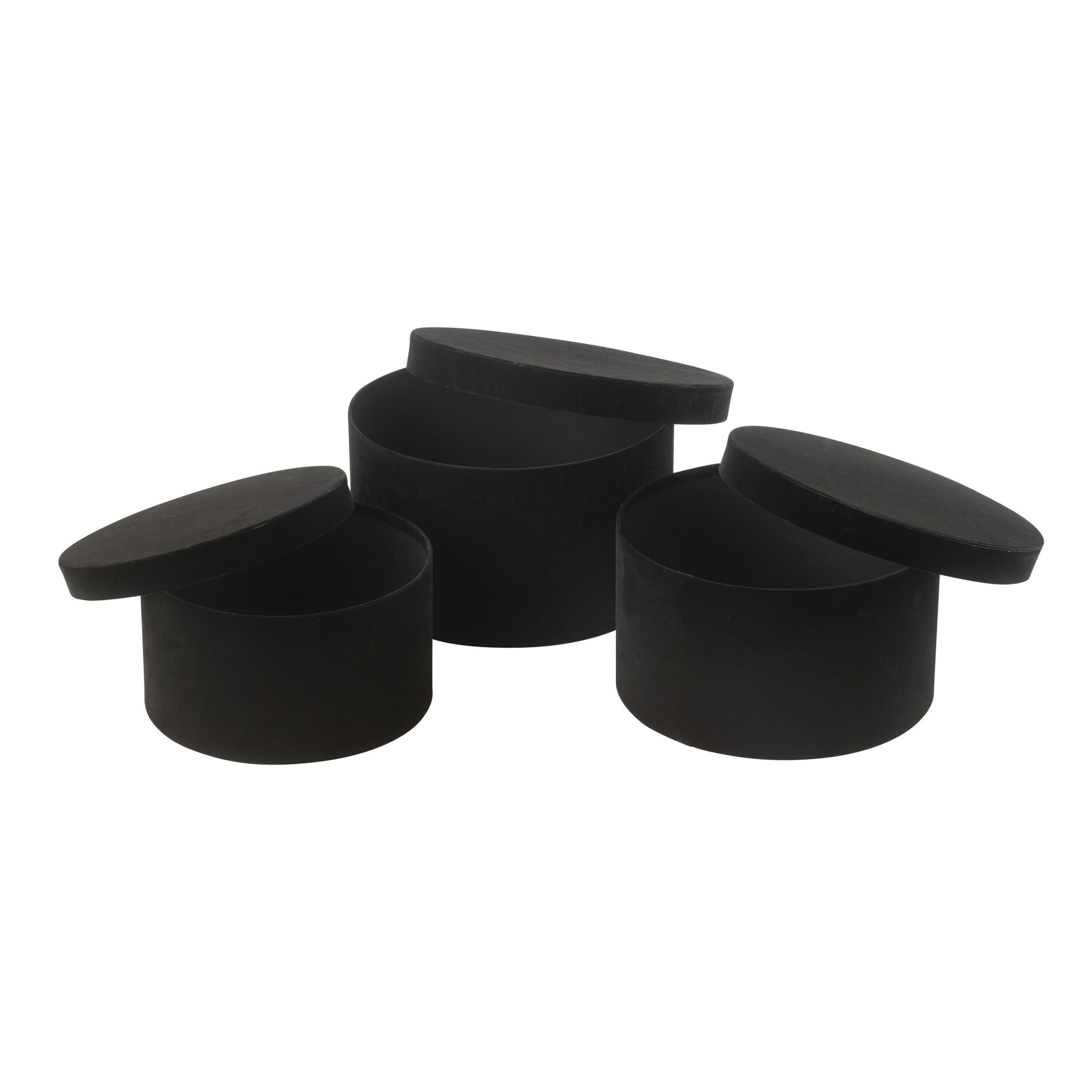 J-Line boîte Rond Plat - velours/papier - noir - 3 pcs