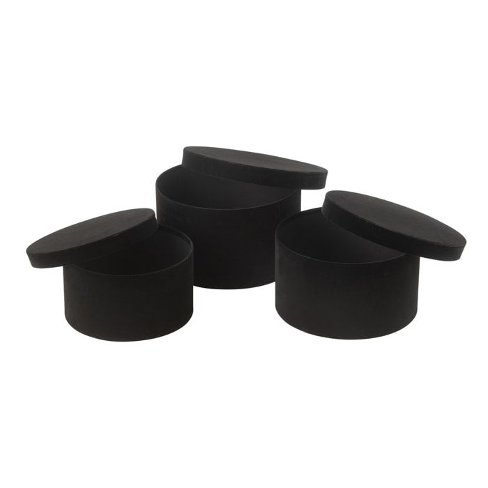 J-Line boîte Rond Plat - velours/papier - noir - 3 pcs