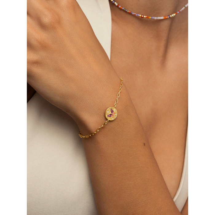 Pulsera Medallion Butterfly Rose Baño Oro