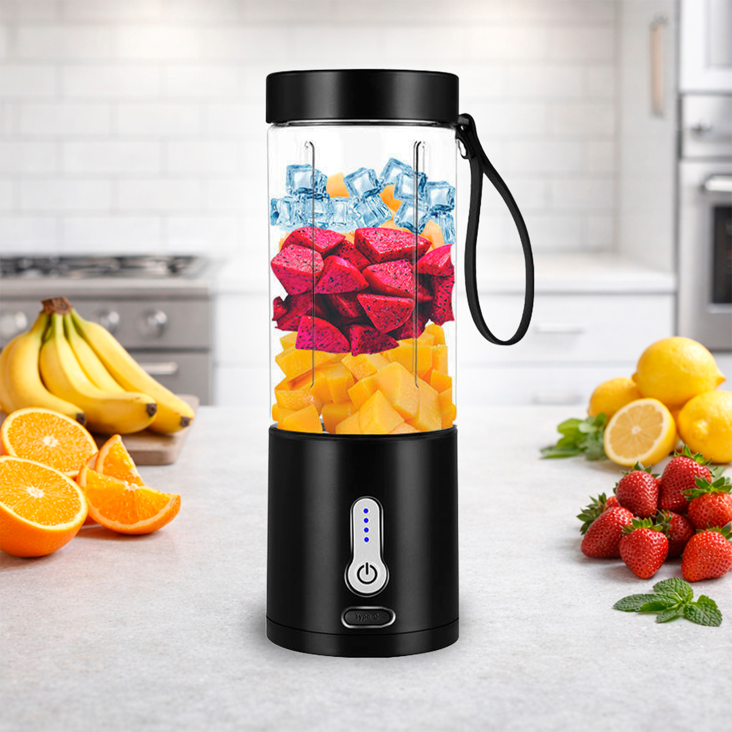 Batidora portátil HD-05 de 420 ml con potente motor de 240W, con batería recargable de 4000mAh.