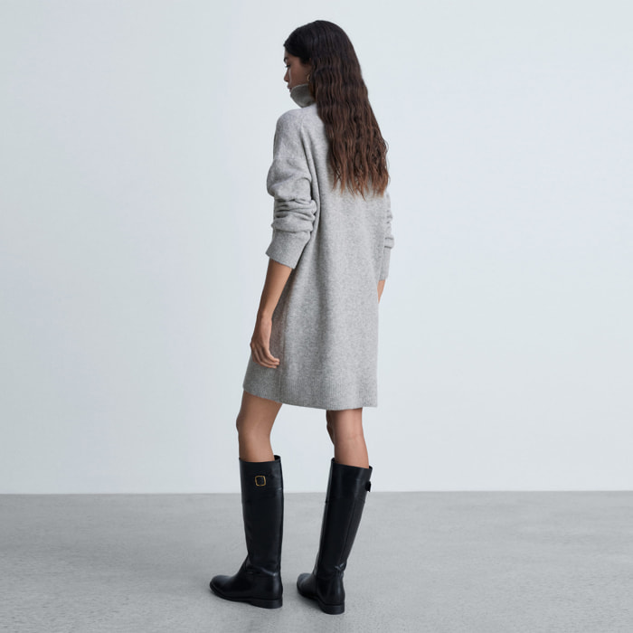 Vestido corto punto cuello vuelto Taldote - gris medio vigoré