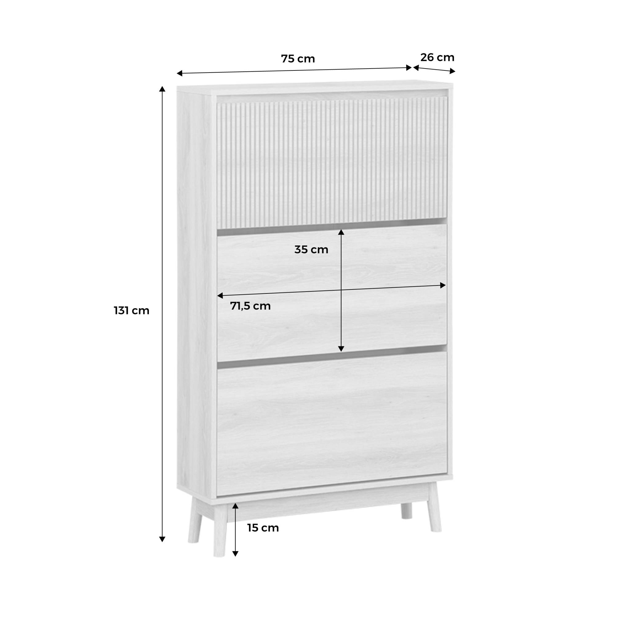 Meuble à chaussures scandinave décor bois noyer 3 portes abattantes capacité 18 paires de chaussures