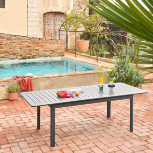 Table de jardin anthracite SEATTLE extensible aluminium. 8 places. 173 / 236.5 x 100 x 75 cm