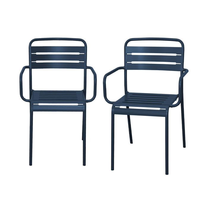 Lot de 2 fauteuils de jardin acier. 2 places. marine. Amelia. L50.4 X P53 X H79.5cm