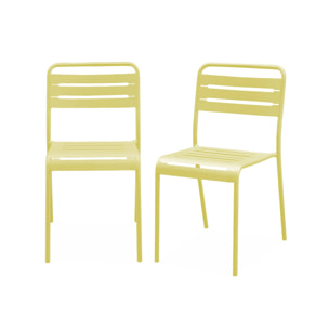 Lot de 2 chaises de jardin acier. 2 places. jaune. Amelia. L44 x P52 x H79cm