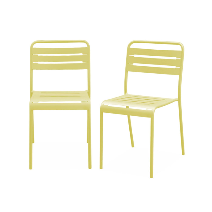 Lot de 2 chaises de jardin acier. 2 places. jaune. Amelia. L44 x P52 x H79cm