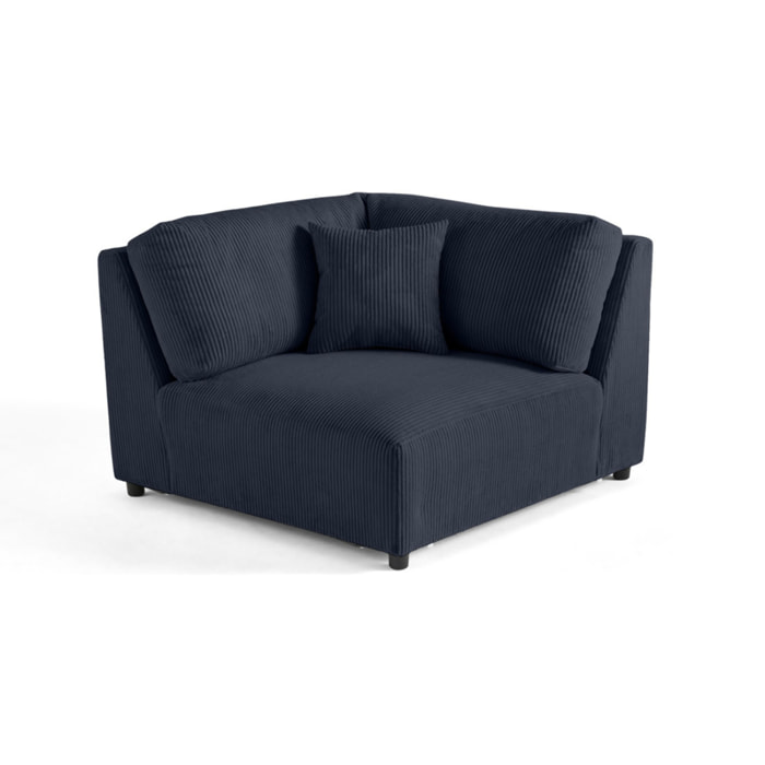 Garance - module d'assise d'angle réversible - en velours côtelé - Bleu nuit