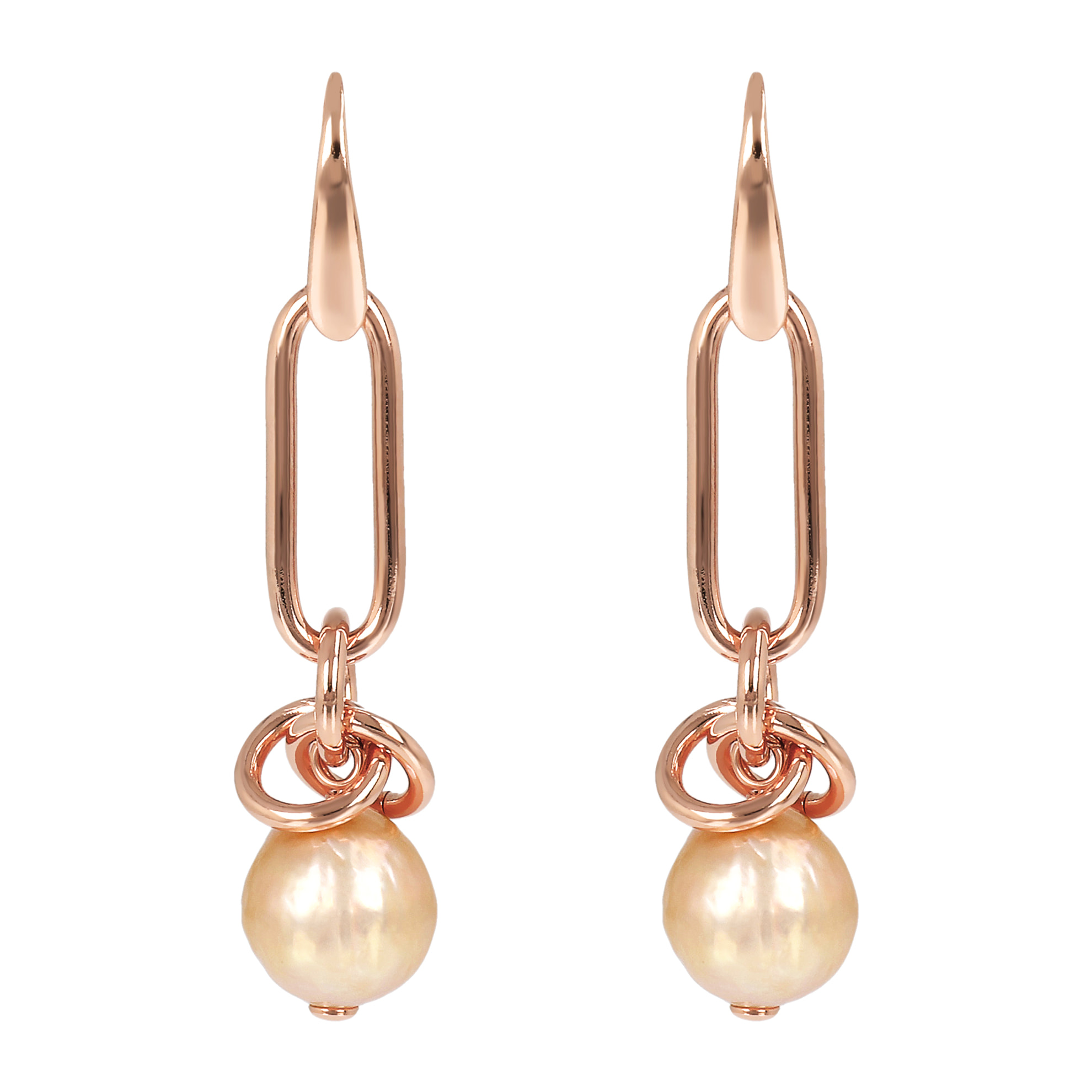 Orecchini Pendenti con Maglia Ovale e Perla Coltivata d'Acqua Dolce