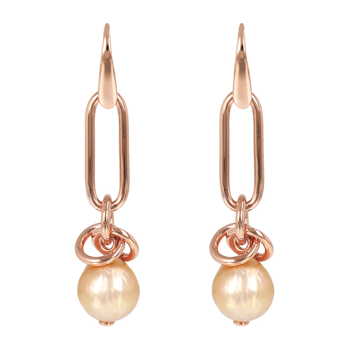 Orecchini Pendenti con Maglia Ovale e Perla Coltivata d'Acqua Dolce