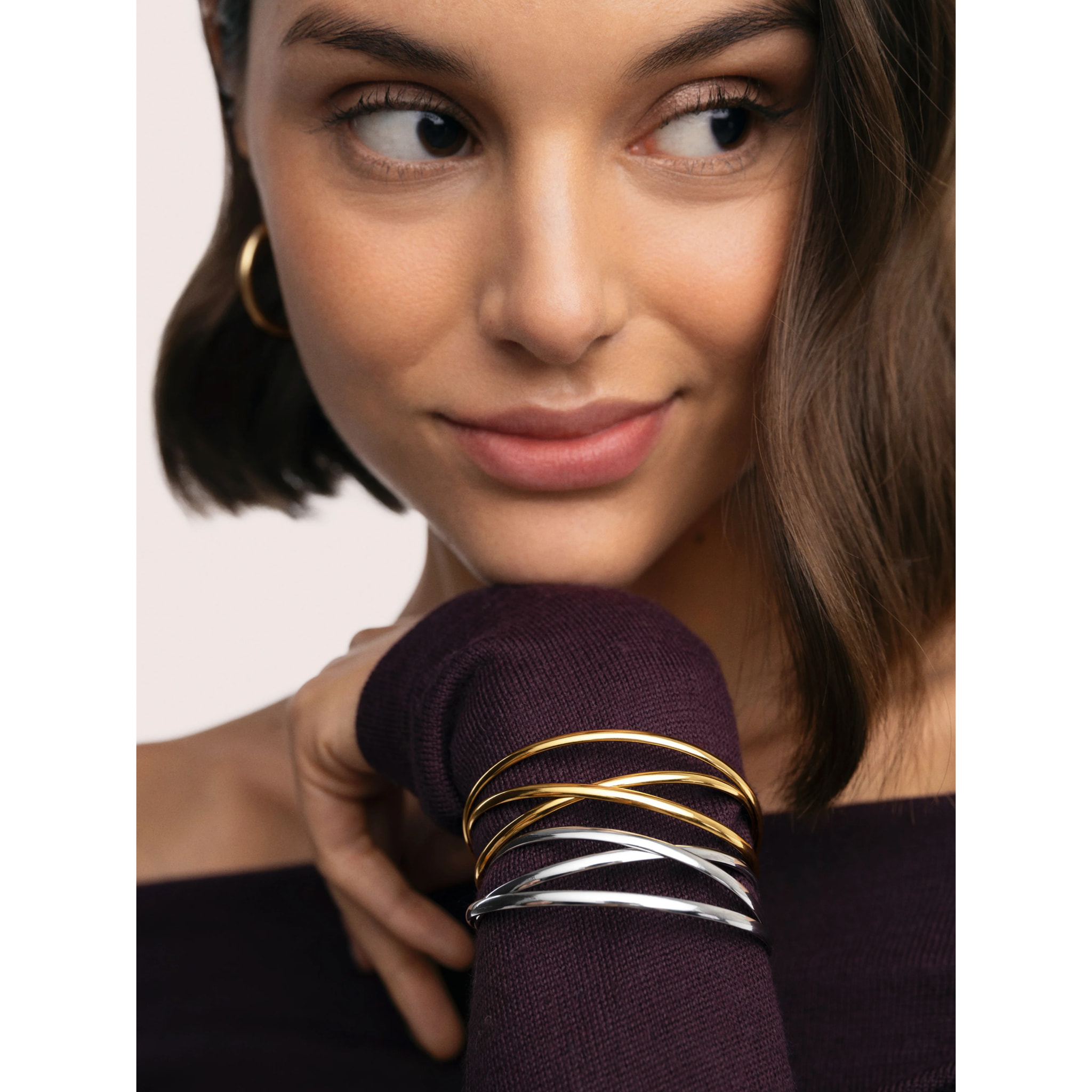 Brazalete Triple Diana Acero Baño Oro