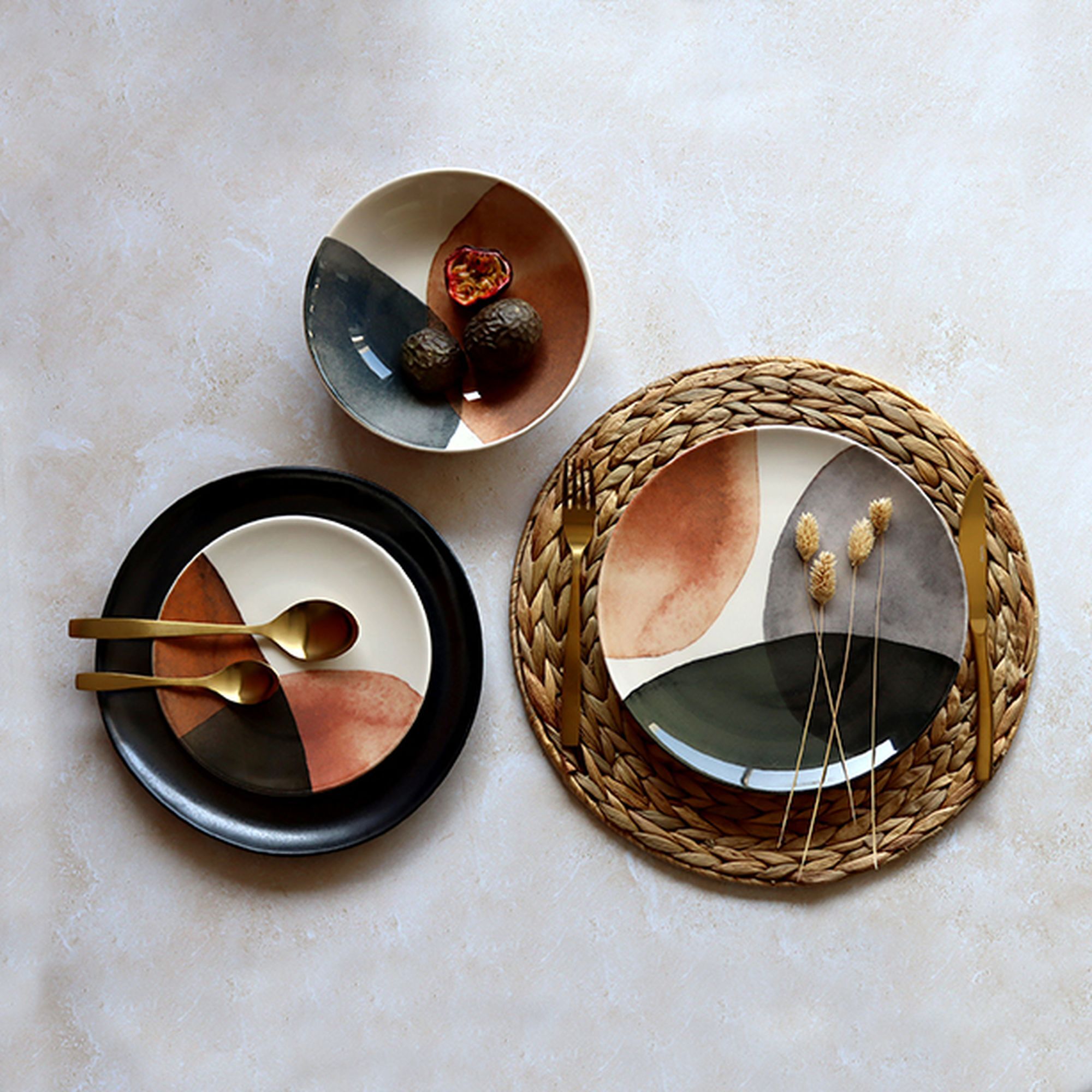 Service de table 36 pièces en grès marron GAIA