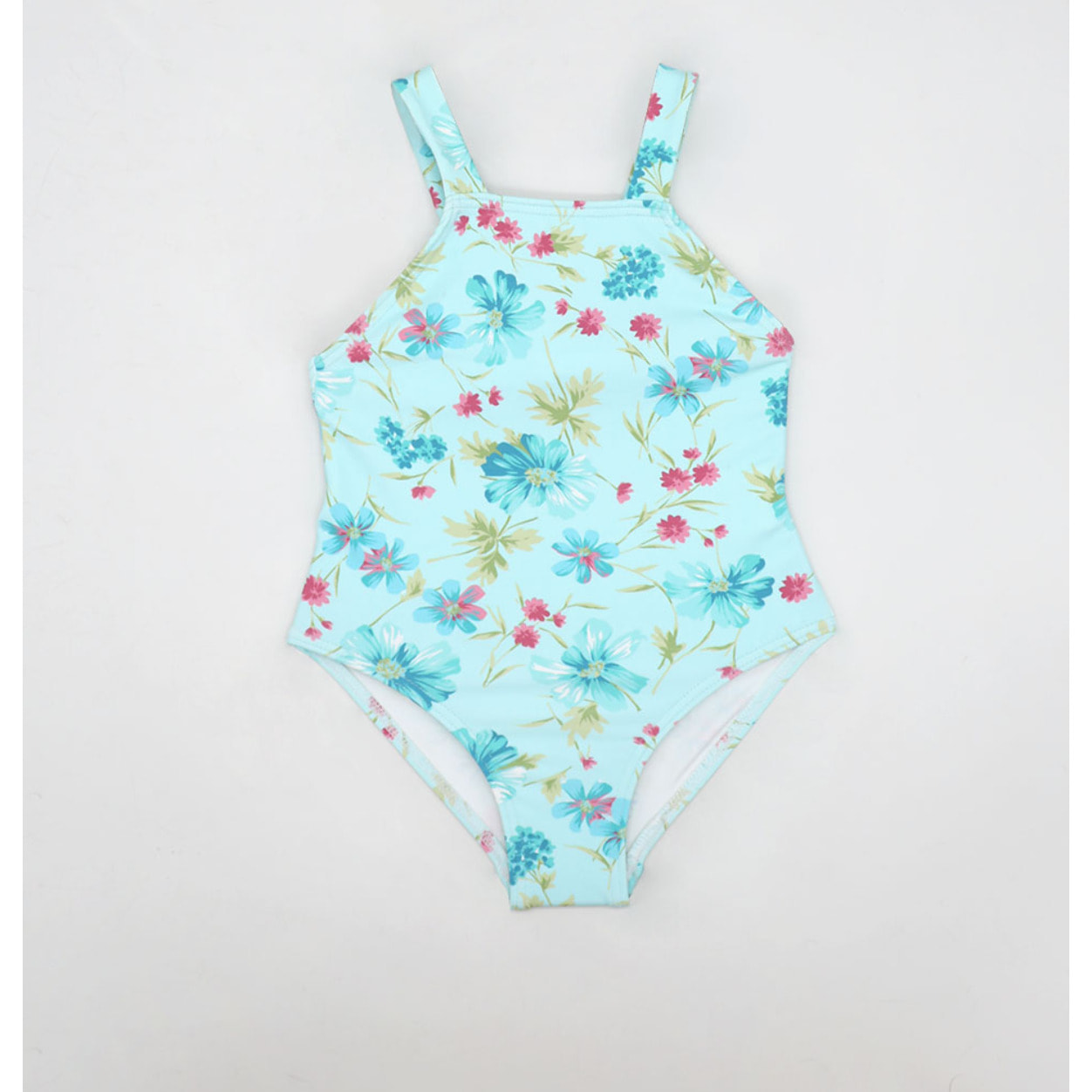 BAÑADOR FLOR AZUL GRANDE VOLANTE PECHO Y LAZO ESPALDA