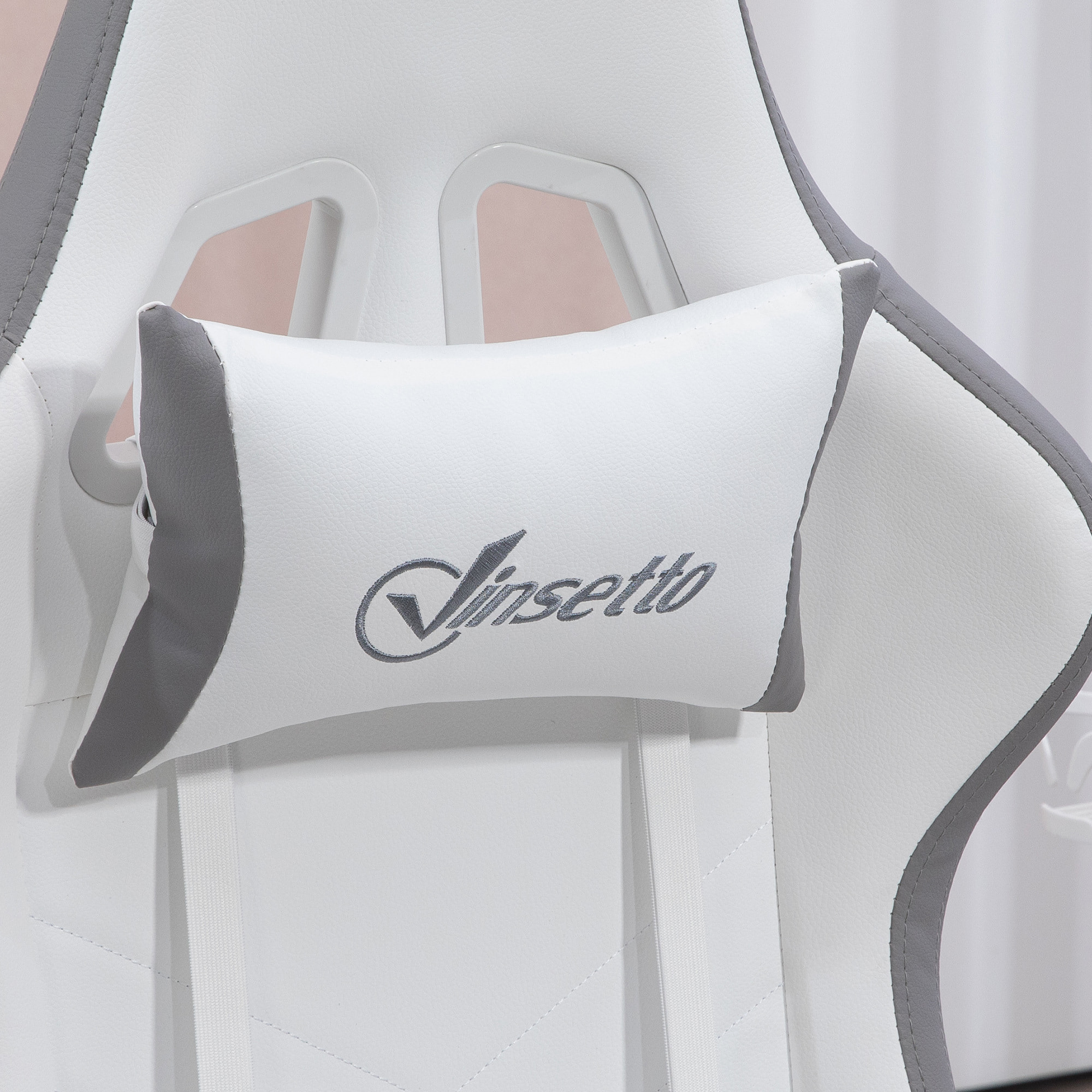 Chaise de bureau gaming - inclinable, pivotant, réglable - coussins lombaires têtière inclus - gris blanc