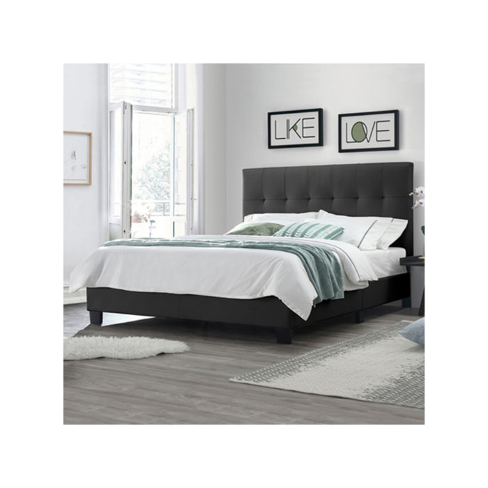 Ensemble lit matelas et sommier 160x200 cm en simili noir - BIANCA