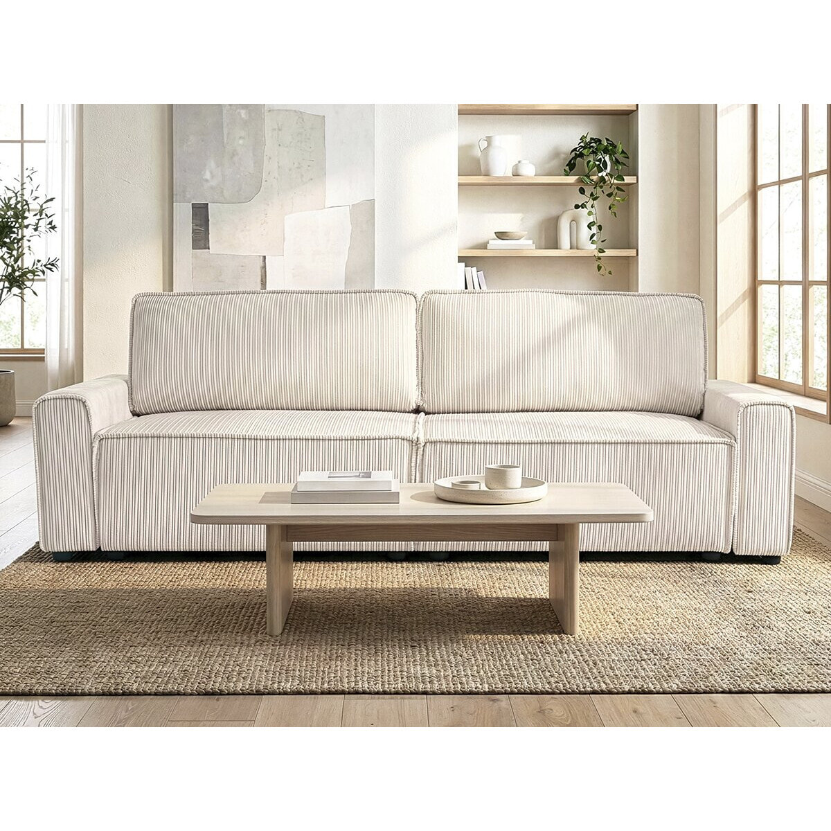 Canapé convertible en velours côtelé "Montaigne" -3 places - Beige