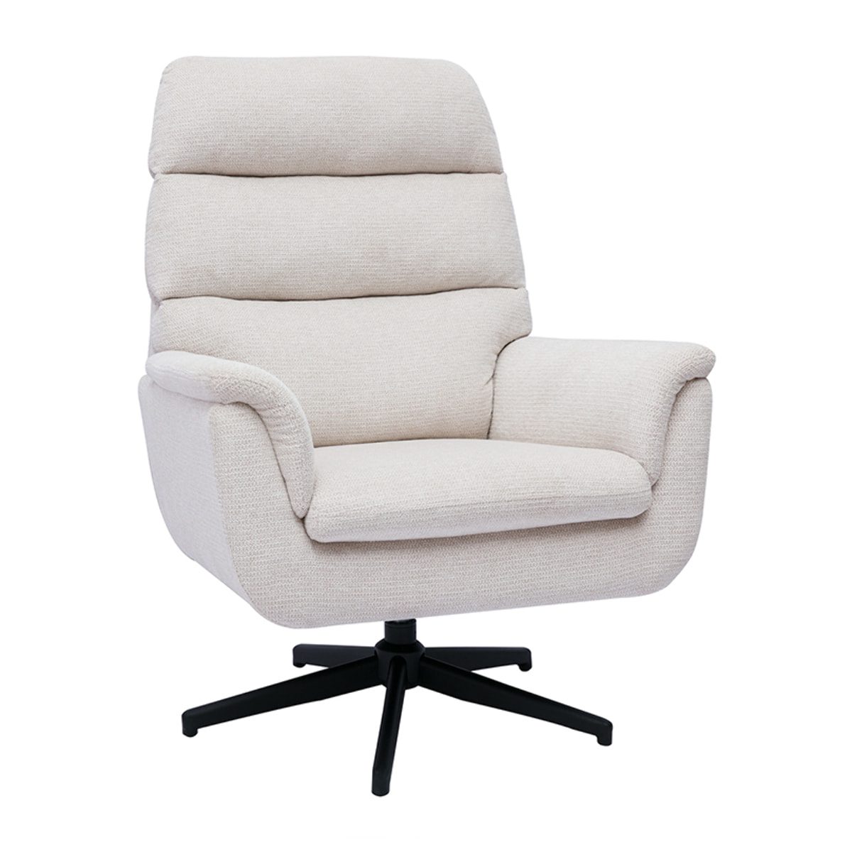 Fauteuil pivotant en tissu chenille beige et métal noir JONAH