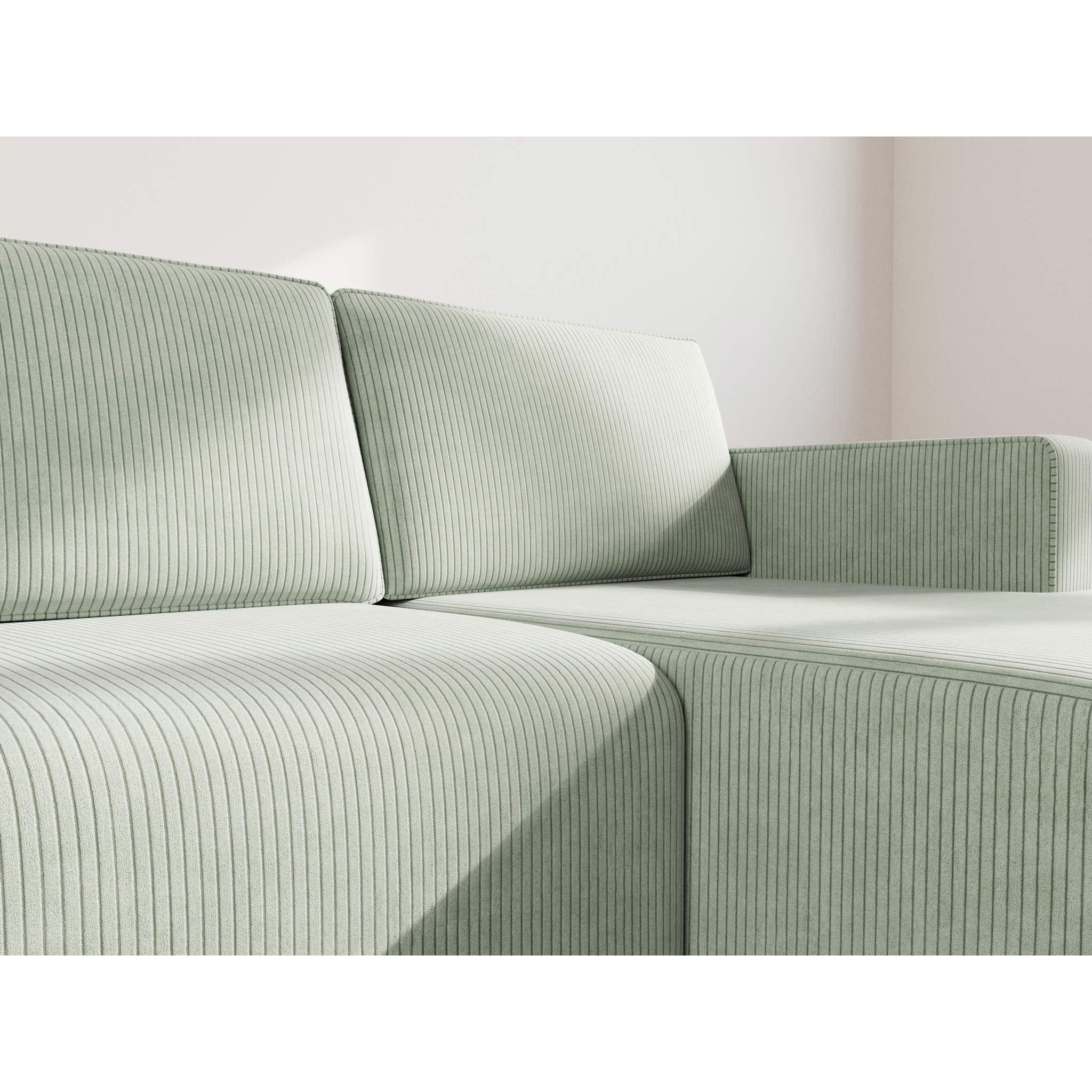 Topaze - canapé d'angle droit 4 places convertible avec coffre en velours côtelé - Vert sauge