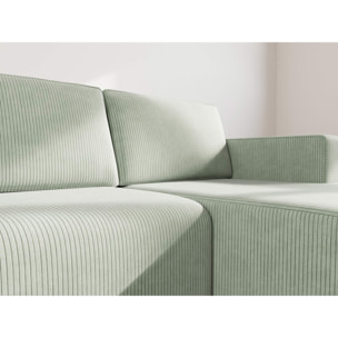 Topaze - canapé d'angle droit 4 places convertible avec coffre en velours côtelé - Vert sauge