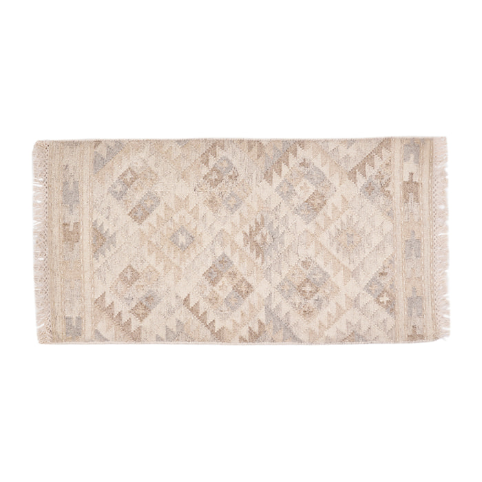 Tapis berbère beige à motifs en laine et coton 60 x 120 cm MAKAÏ