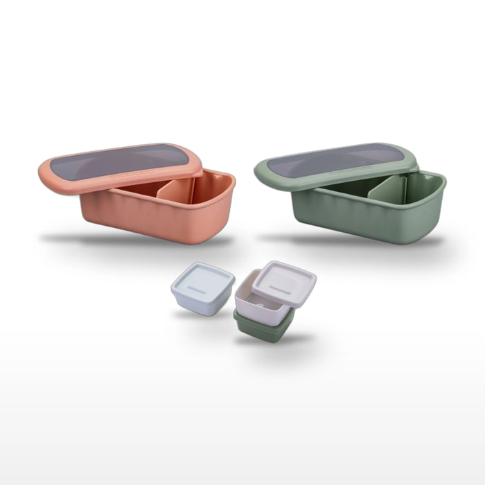 Lot de 2 Lunchbox et Set de 3 boîtes à sauce Fackelmann Storage