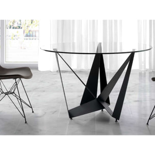 Mesa fija circular – Vidrio y negro mate