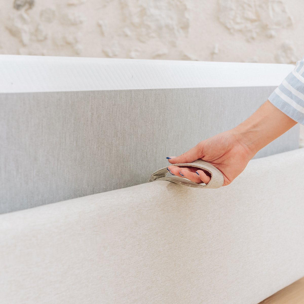 Lit Coffre tissu beige - Hypnia