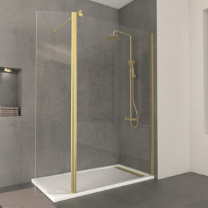 Paroi de Douche et Volet Pivotant 120+40x200 cm - Profilé + Barre de Fixation Or Doré Brossé