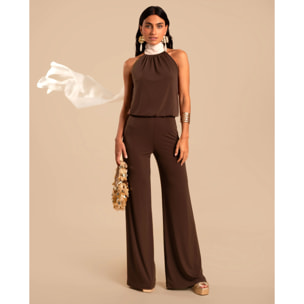 Mono largo de punto con cuello halter y pierna ancha