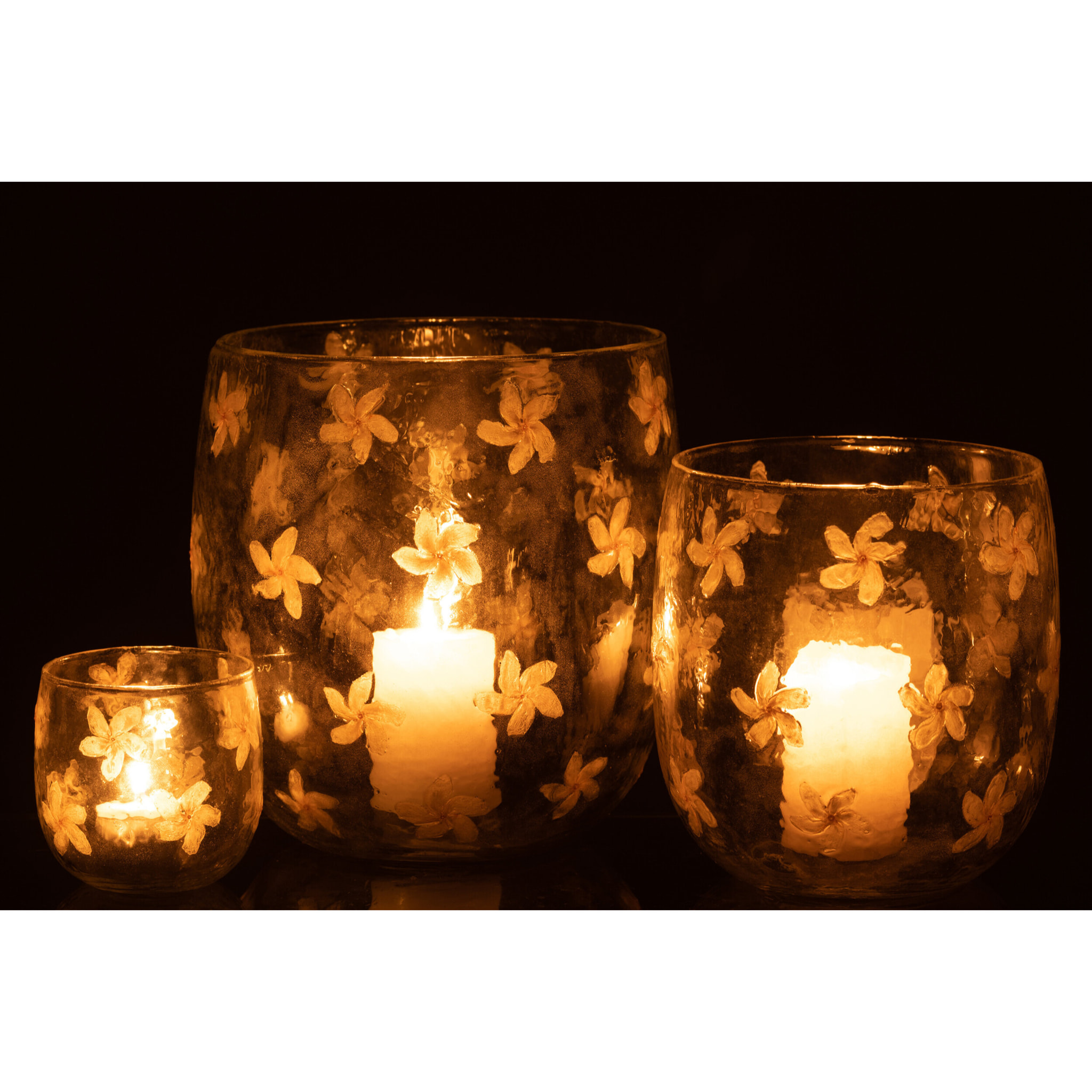 J-Line photophore Fleurs - verre - jaune - large