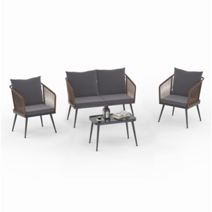 Salon de jardin Florida 4 places avec coussins en acier et polyrotin
