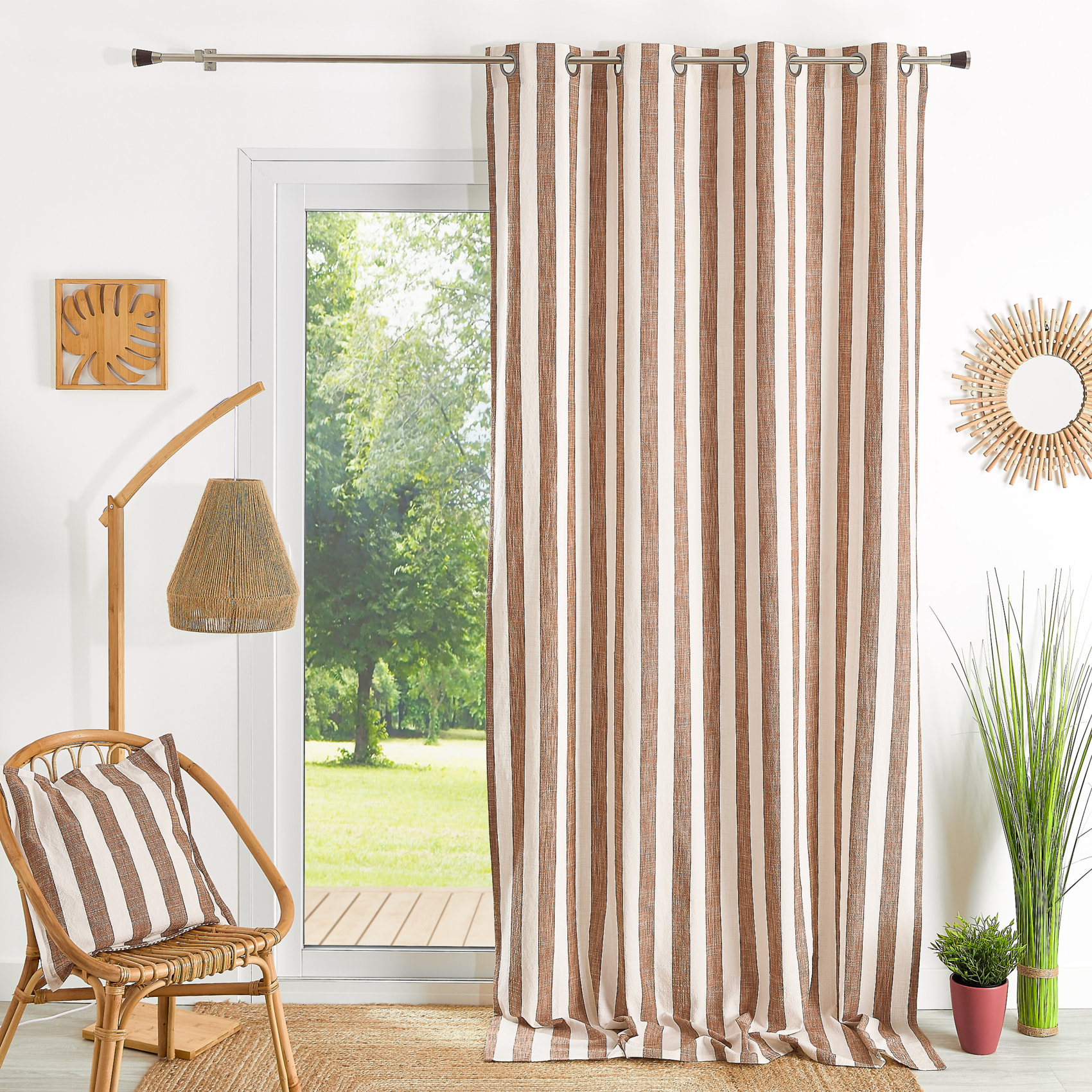 Rideau 100% coton larges rayures LOURMARIN - Terracotta