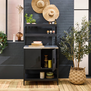 Cuisine d'extérieur en acier noir avec 2 étagères suspendues et 2 portes L80cm