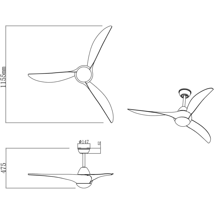 Alesund - ventilatore da soffitto con plafoniera led nero