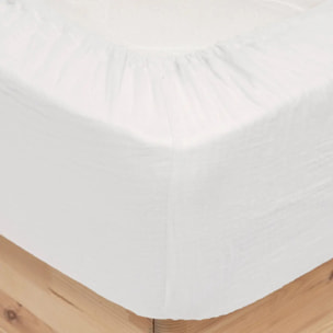 Drap housse "Flora" gaze de coton blanc 140x190cm
