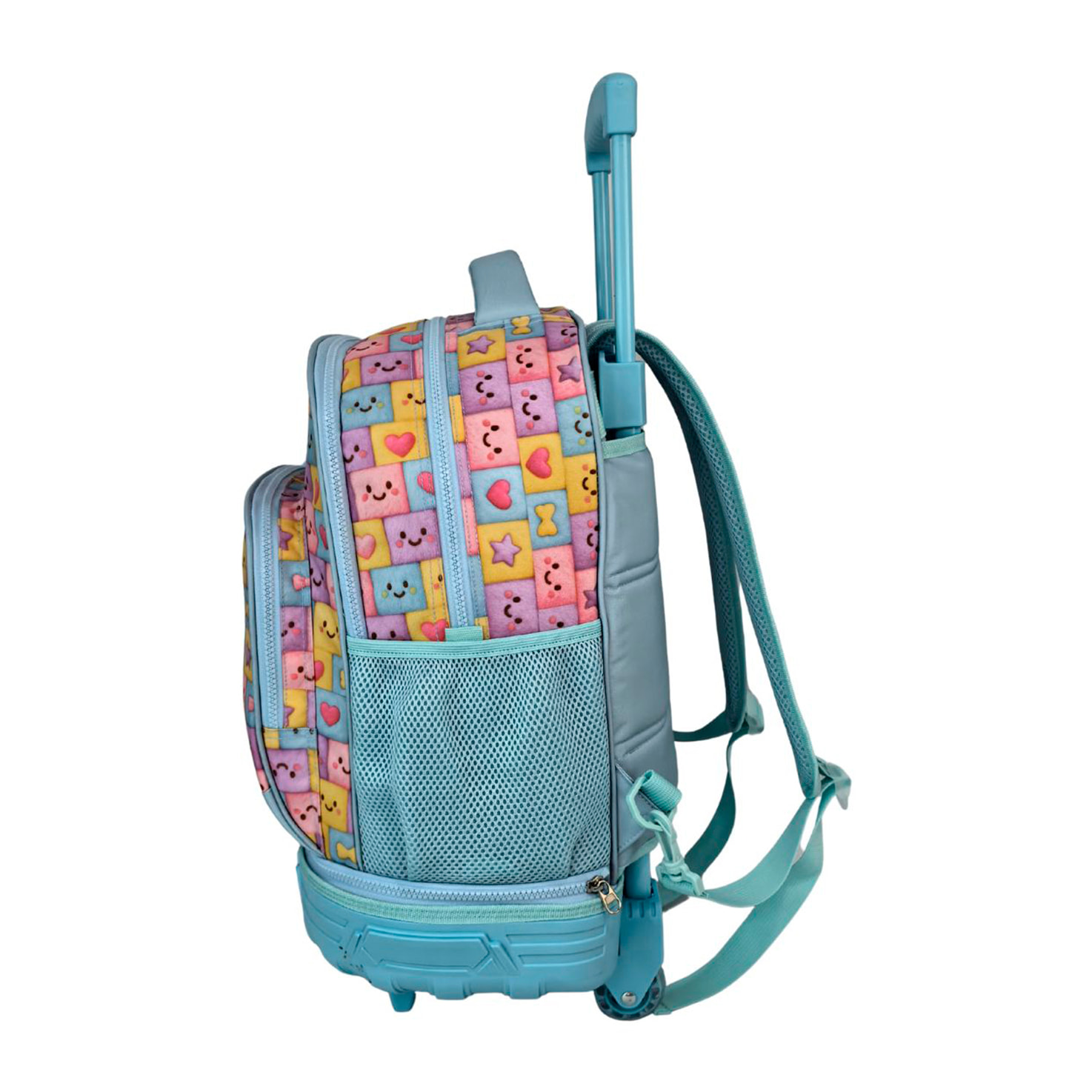 Trolley Fisso Compatto Doppio Corpo Grande Capacità Blin Blin Faces. Schienale e spallacci regolabili e imbottiti. Con accessorio pom pom.