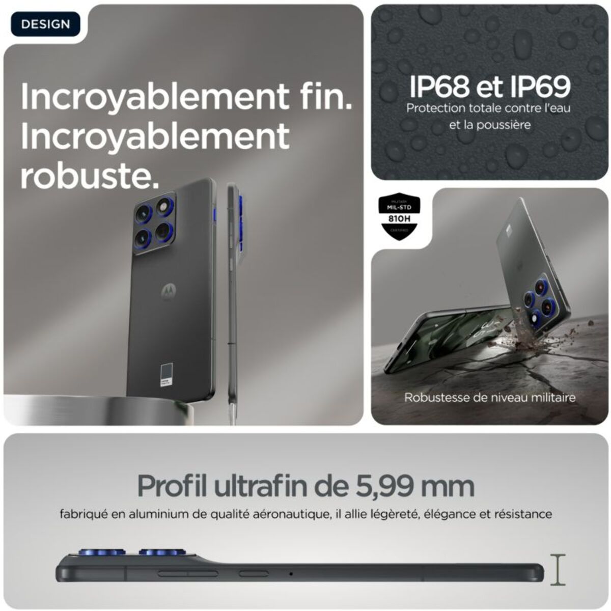 Smartphone MOTOROLA Pack Edge70 5G 512Go Gris + Enceinte Sound Flow
