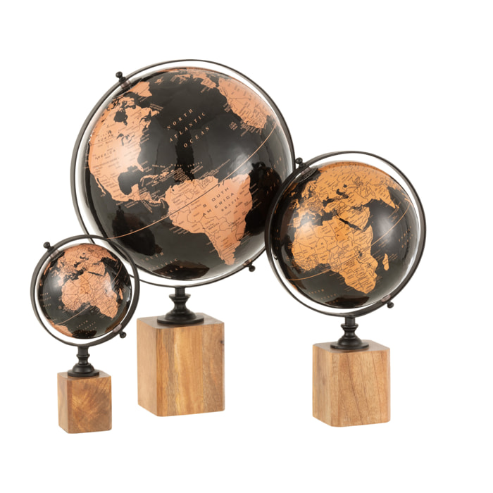 J-Line globe Sur Pied Bois Noir/Marron Large (17611)