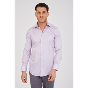 Camicia Uomo 1 Bottone Francese Slim Satin Unito Lilla