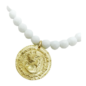 Collar cristal blanco y moneda GD en dorado