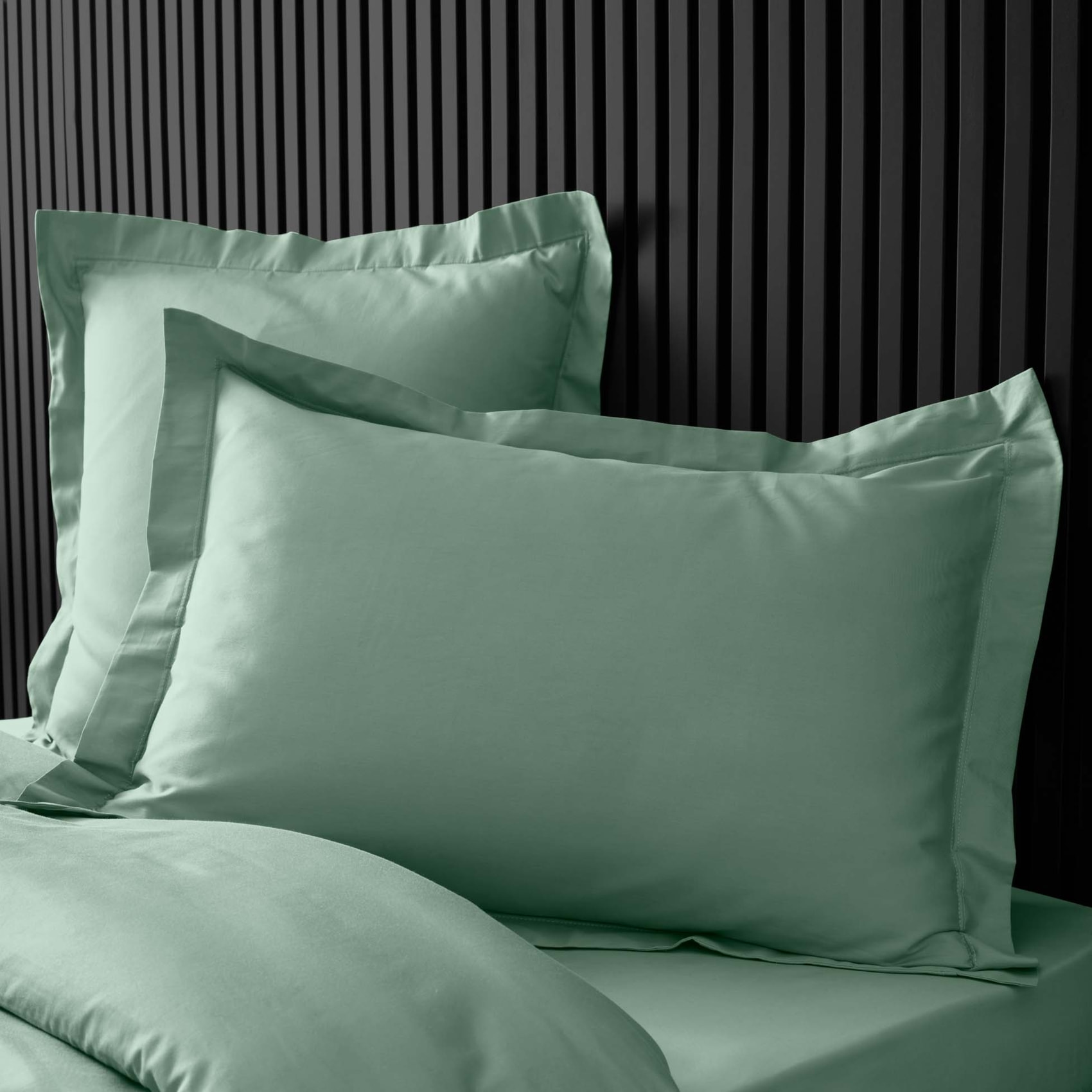 Taie d'oreiller volant plat 100% percale de coton ORIGINE - Vert tilleul